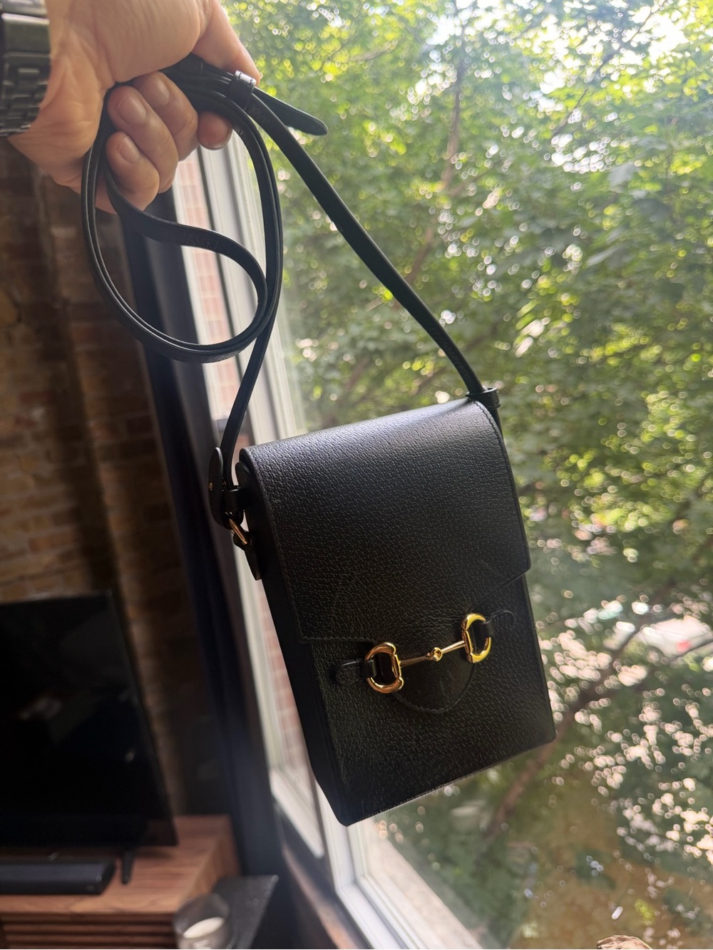 Gucci Black Leather Crossbody with Gold Horsebit Detail
